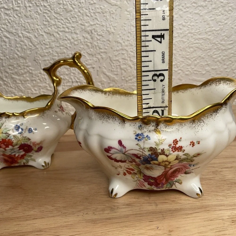 VTG Hammersley Lady Patricia Gold Signed FHoward Creamer Milk Jug Sugar Bowl Set